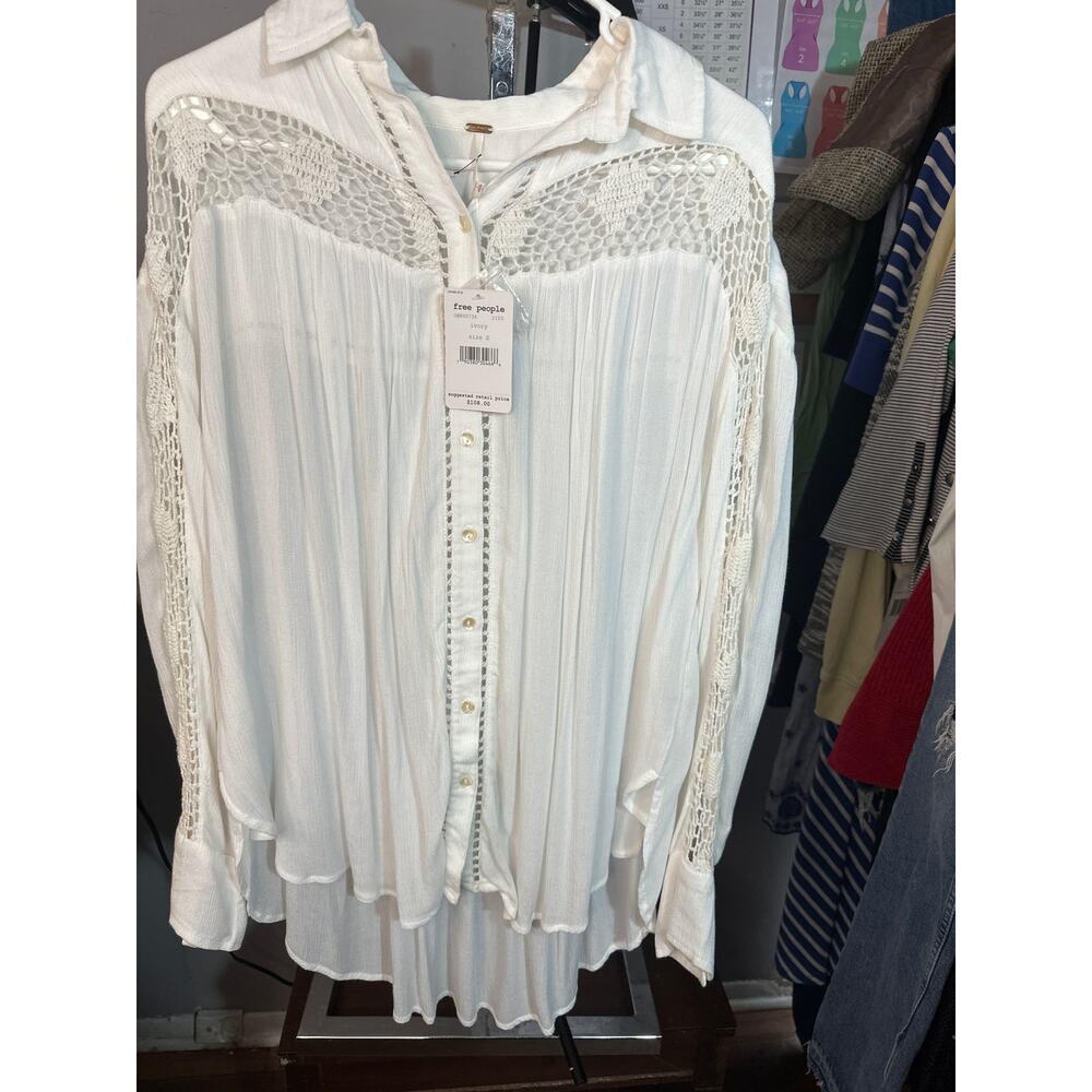 Free People Katie Bird Crochet Inset Button down top - Picture 11 of 11